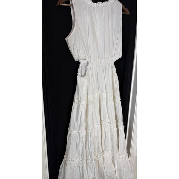 &Merci Women White Ruffle Tiered Cut-Out Maxi Cottage Beach Dress Fairy Angel M - Picture 1 of 7